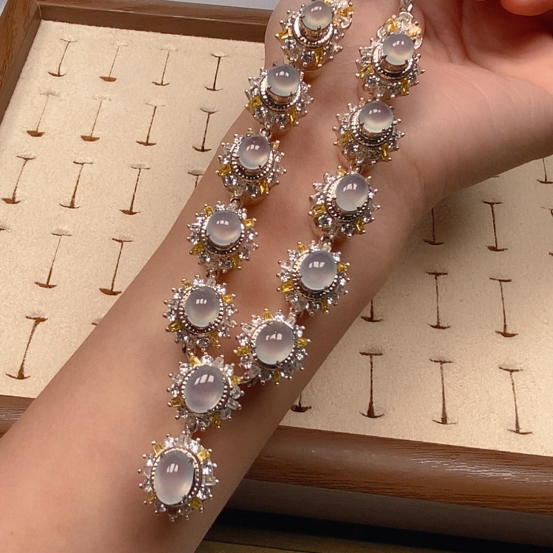 翡翠颈饰未镶嵌招***女白冰套链