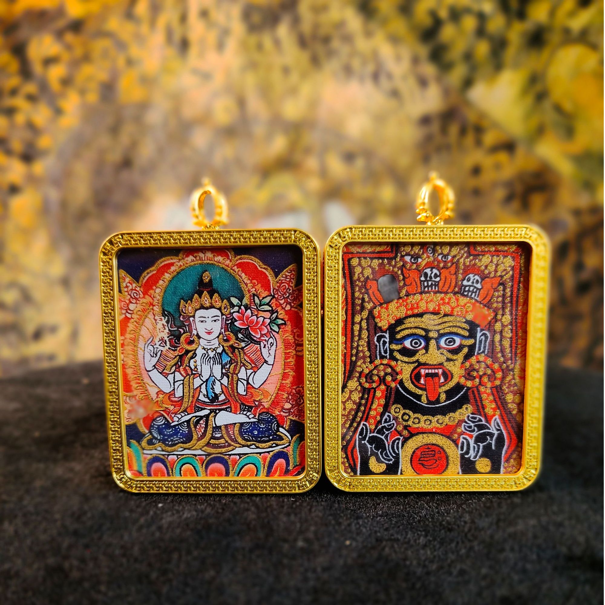 手绘描金双面唐卡 八大守护+扎基拉姆 