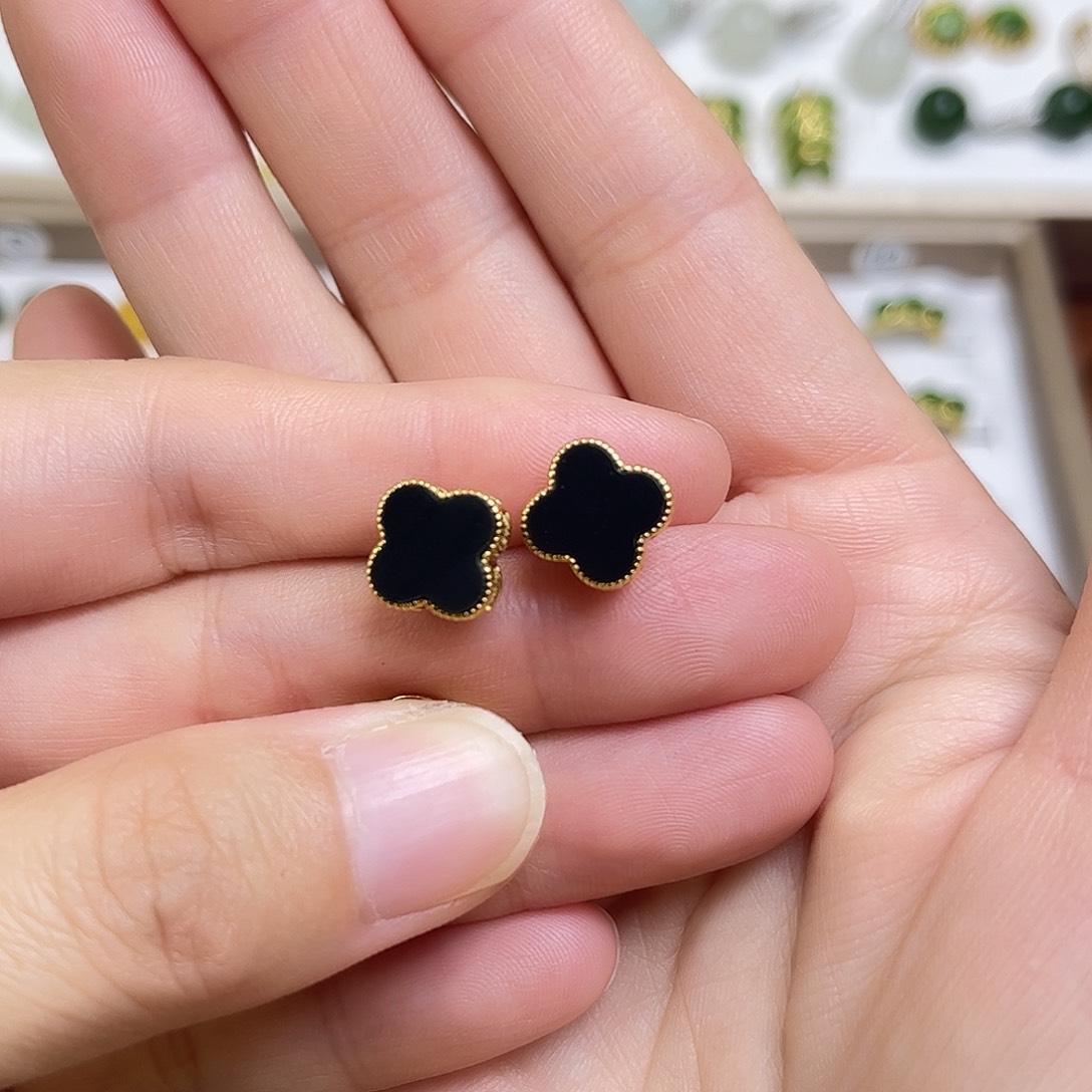 和田玉银S925镶嵌耳饰