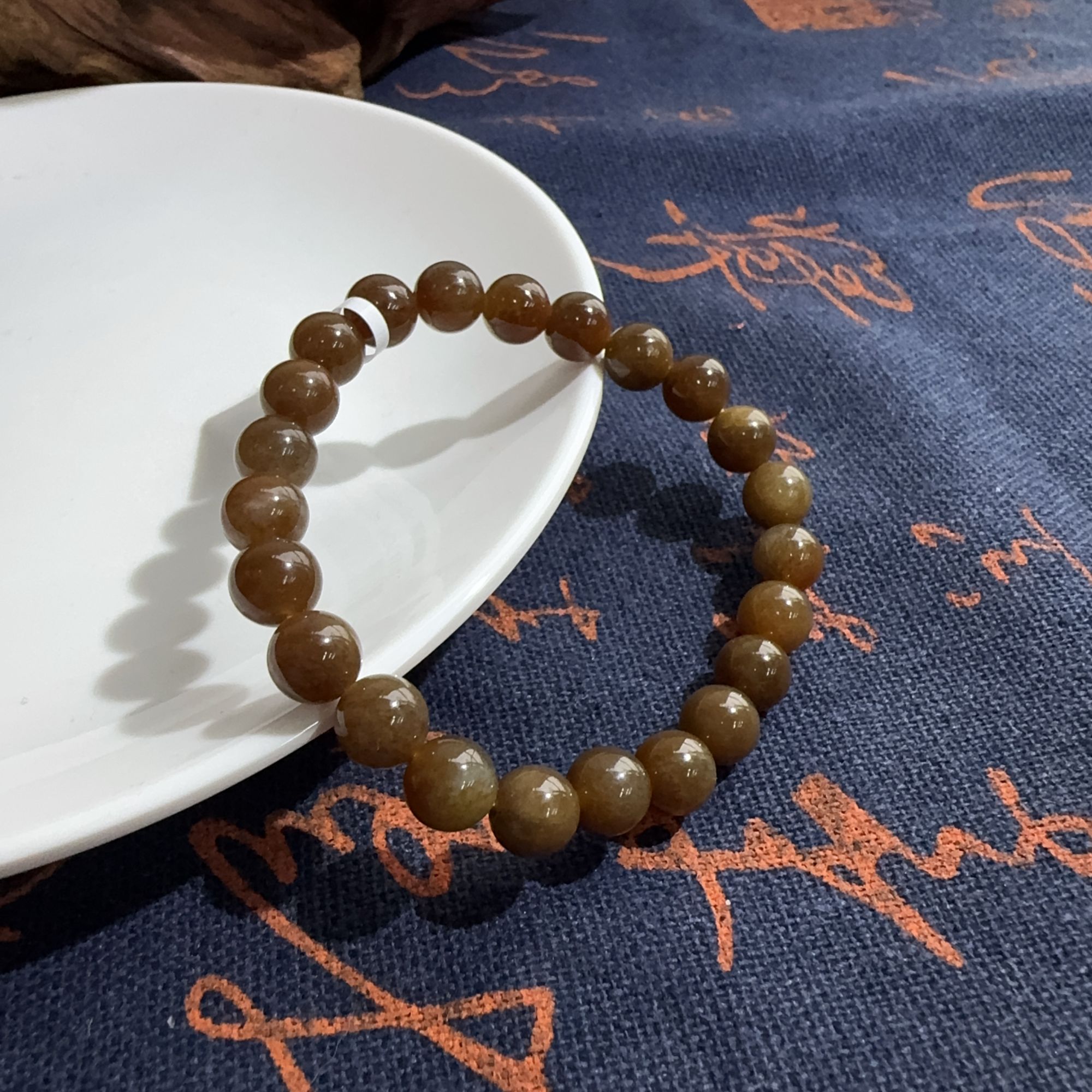 和田玉糖玉咖啡糖圆珠手串8mm（特）