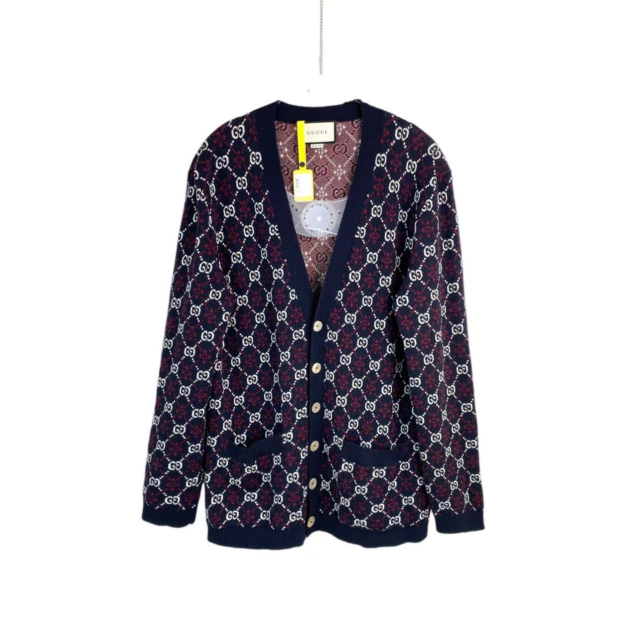 95新 GUCCI/古驰 cc898 羊毛 老花满印开衫外套 L码 微瑕