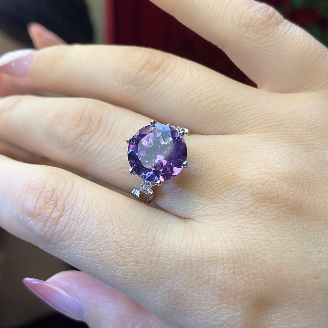 紫晶戒指，银S925镶嵌