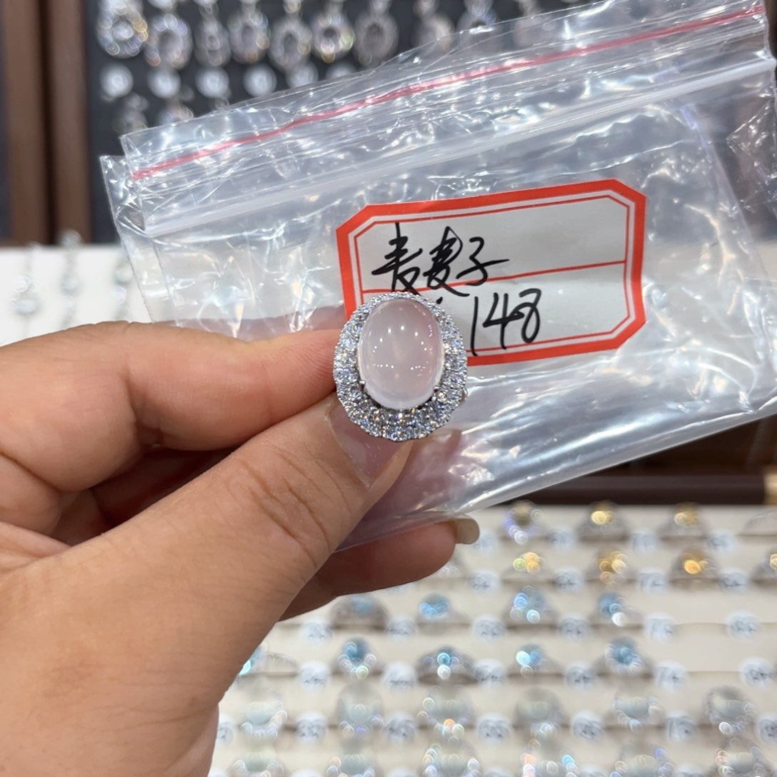 蛇纹石玉银S925镶嵌颈饰戒指