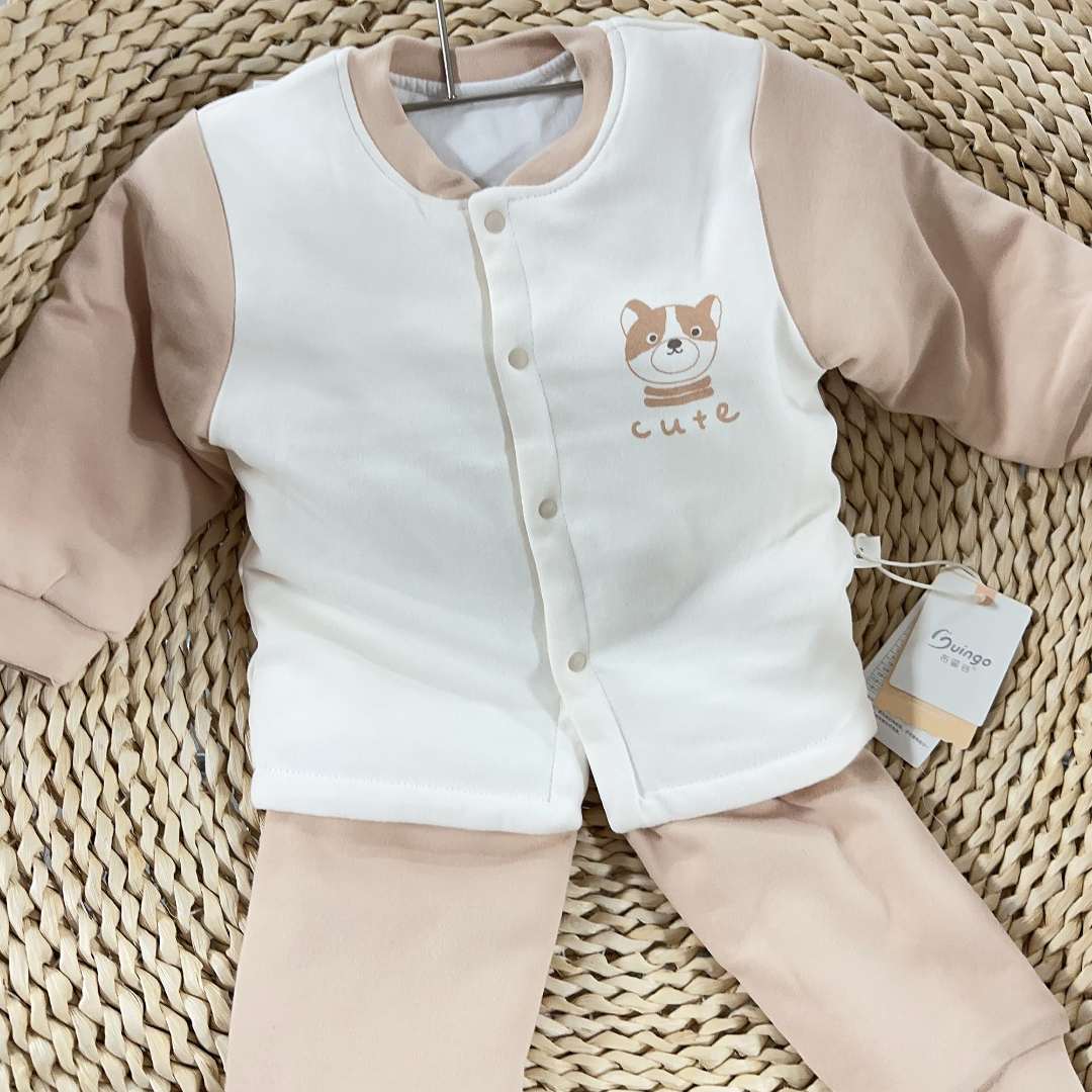 布婴谷-【可爱小狗62602-41】薄棉120克对开肚围高腰家居服套装