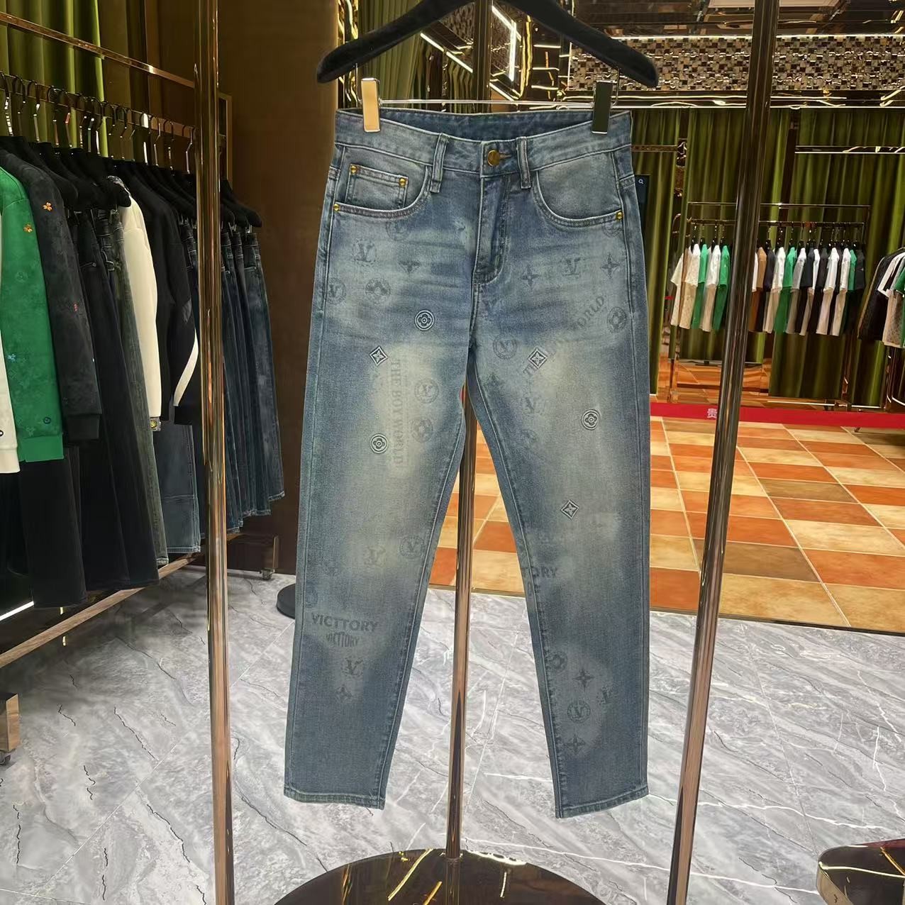 【KK专属】2025春夏新款轻奢潮牌重工定制洗水牛仔裤（77069）