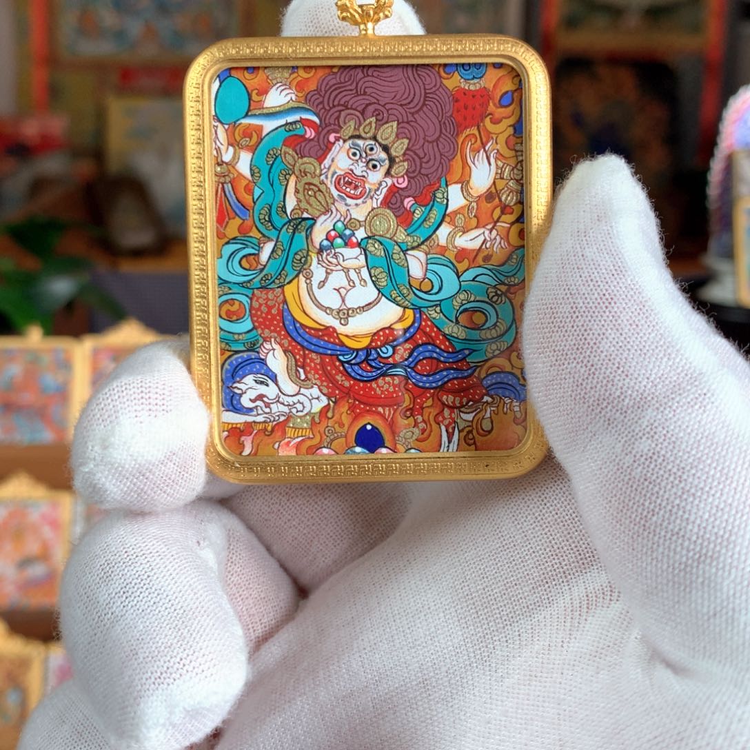 吊坠黑六臂唐卡手绘