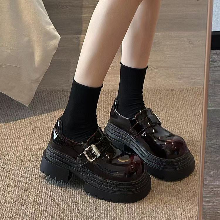 皮鞋单鞋乐福鞋百搭复古厚底英伦风日系春秋夏季黑色春季粗跟圆头