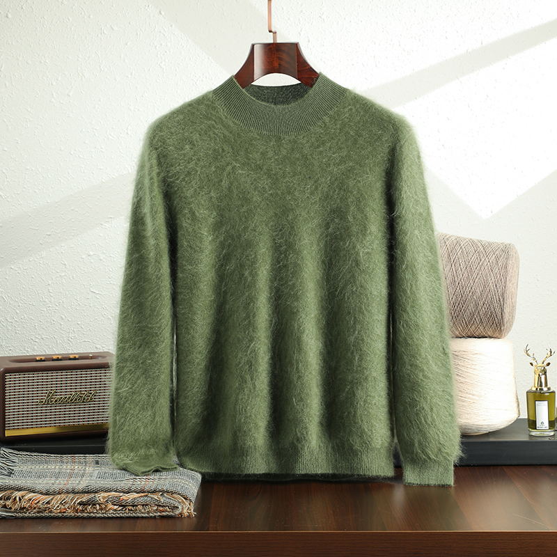 100%山羊绒拉绒男士9针加厚半高领毛衣秋冬气质针织套头衫270-310