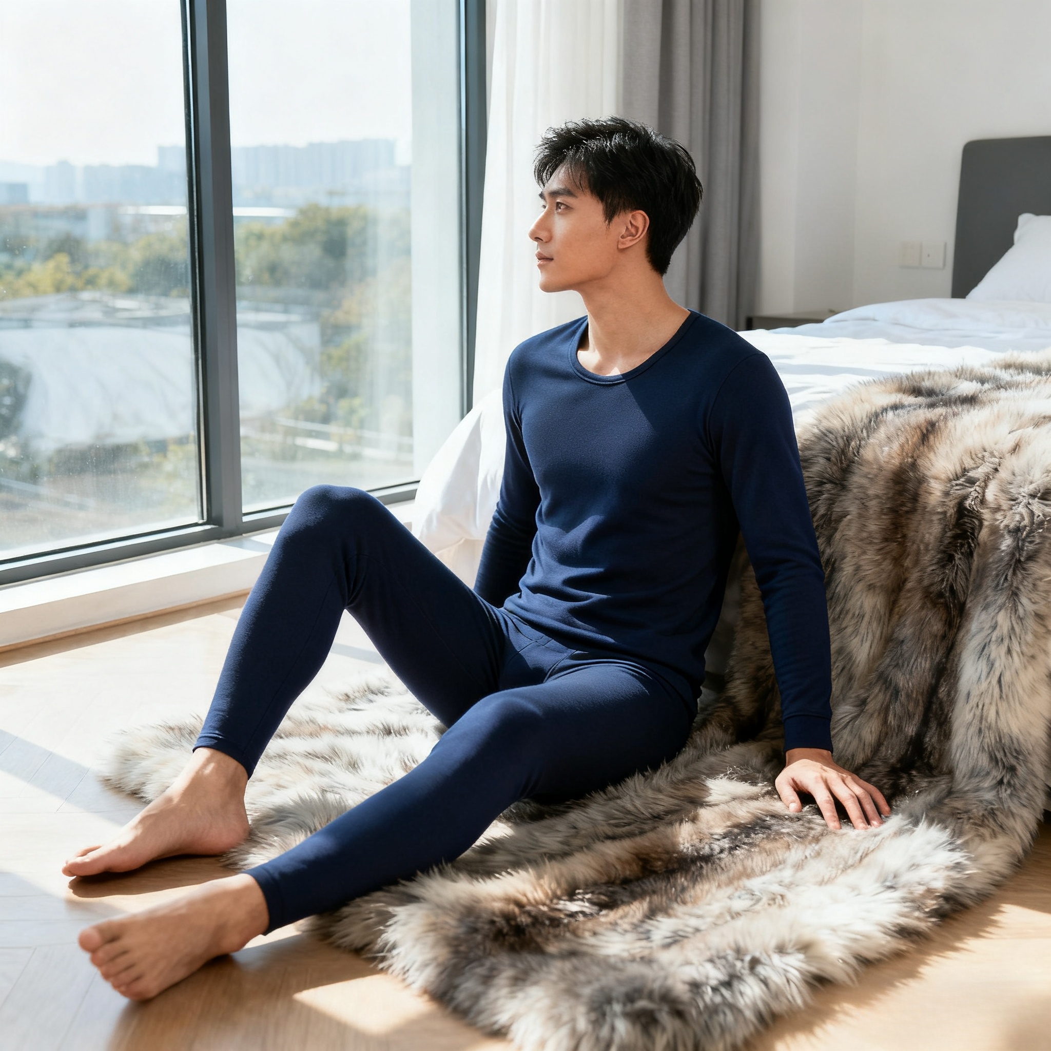男款加厚冬季保暖套装圆领厚款秋冬加绒保暖套装男1125#