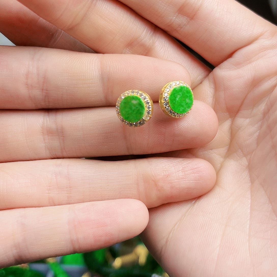 翡翠耳饰银S925镶嵌耳饰