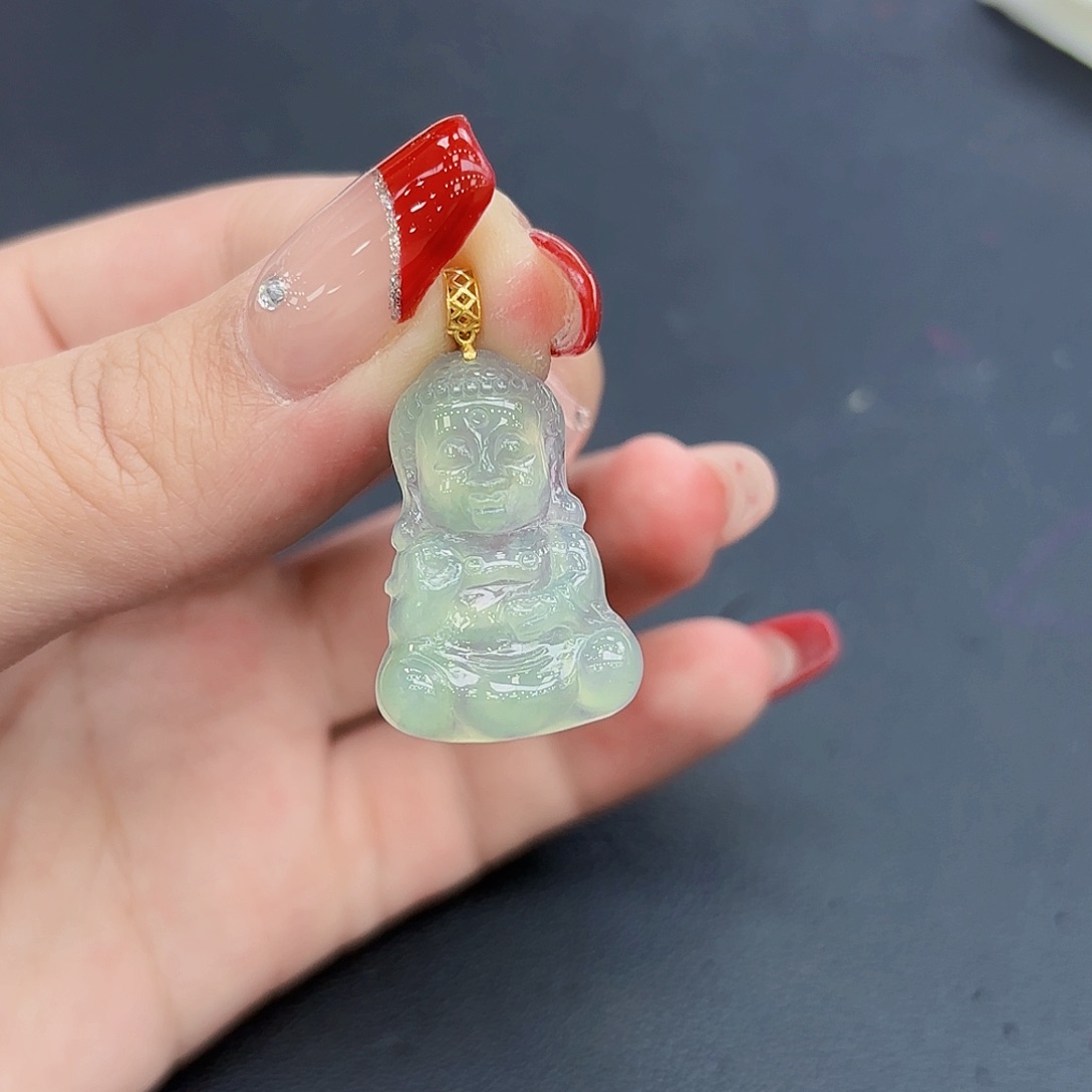 翡翠颈饰18K金镶嵌宝宝佛