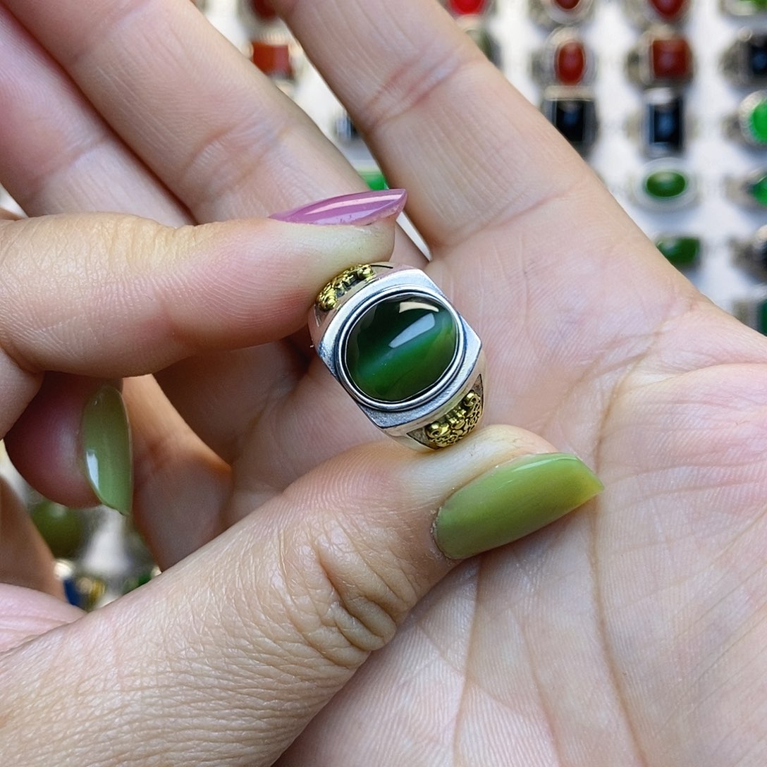 和田玉戒指银S925镶嵌?***?