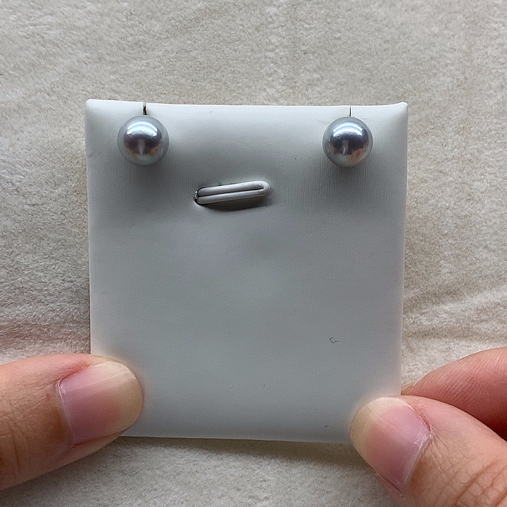 海水珍珠耳饰银S925镶嵌海水真多麻色耳钉7-8mm