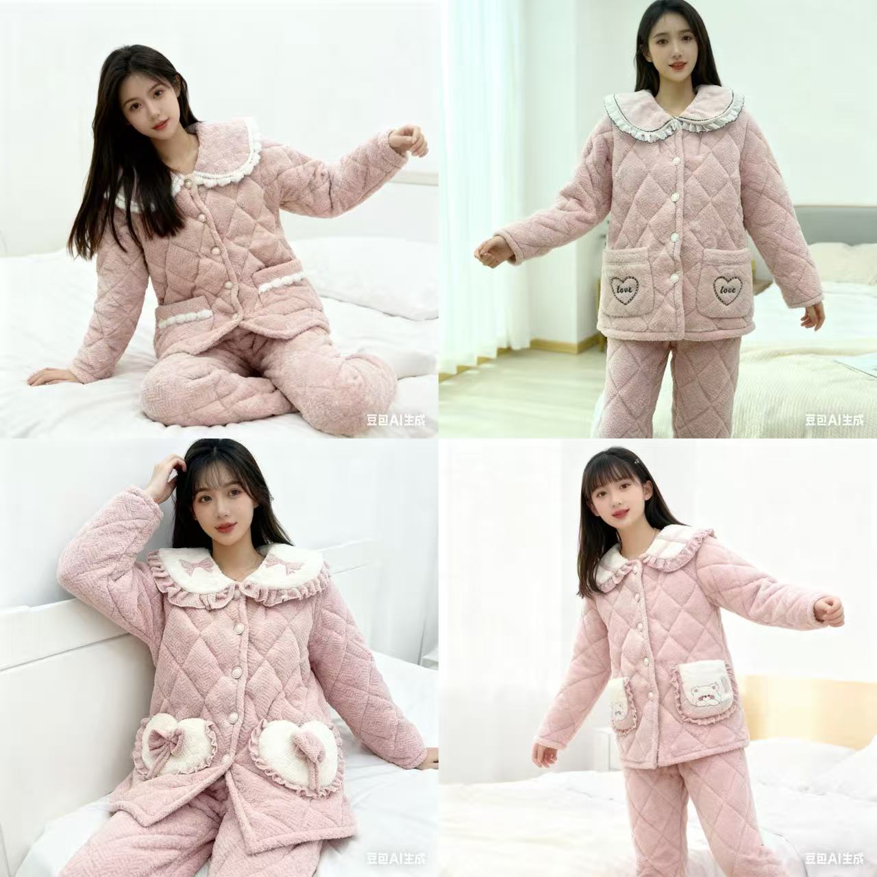 冬季新款女大童青少年加绒加厚保暖家居服睡衣套装大超