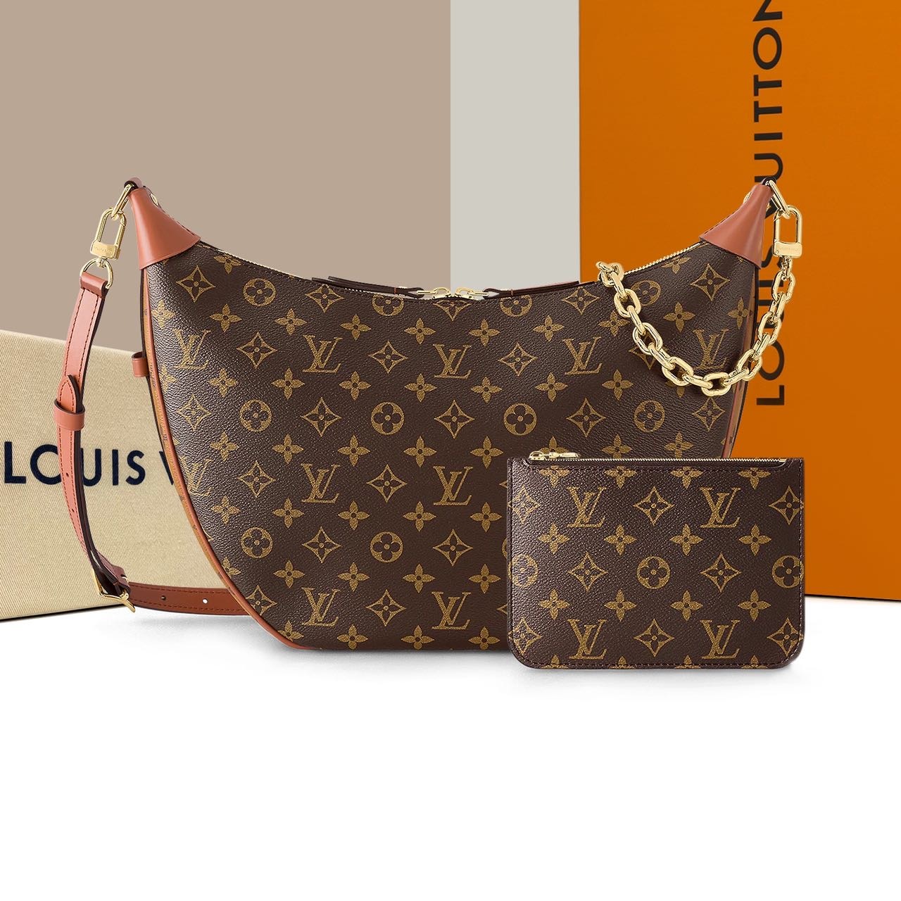 未使用 LouisVuitton/路易威登 Lv 老花 loop hobo月亮包