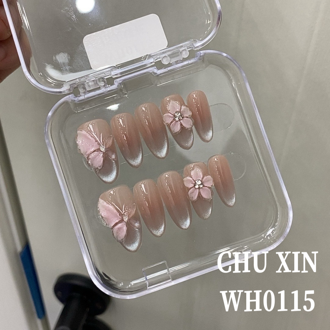 【WH0115指尖蝶花】纯手工穿戴甲夏日清新美甲可拆卸气质显白新款