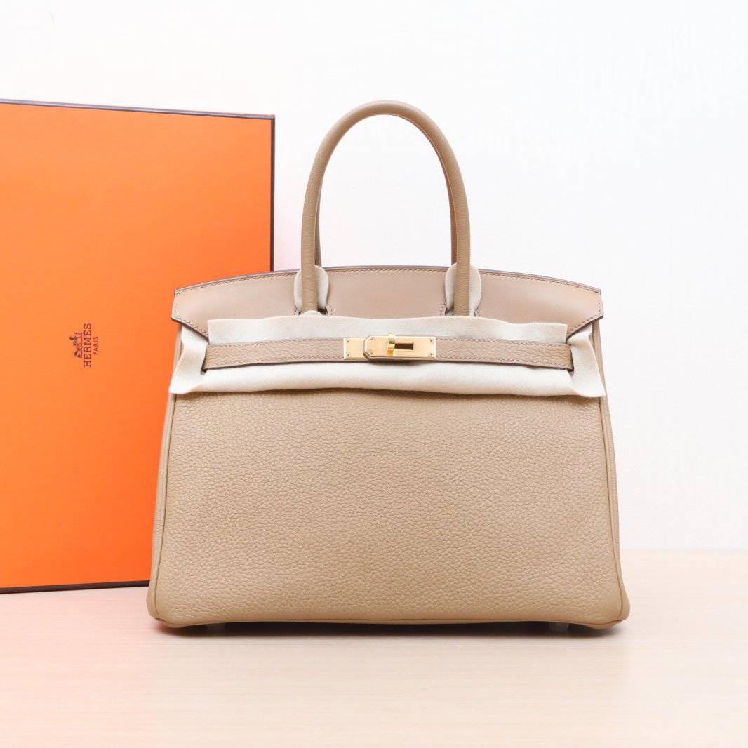 95新 Hermes/爱马仕 小花6枫BIRKIN 30 饼干色 Togo皮 U刻 金扣 