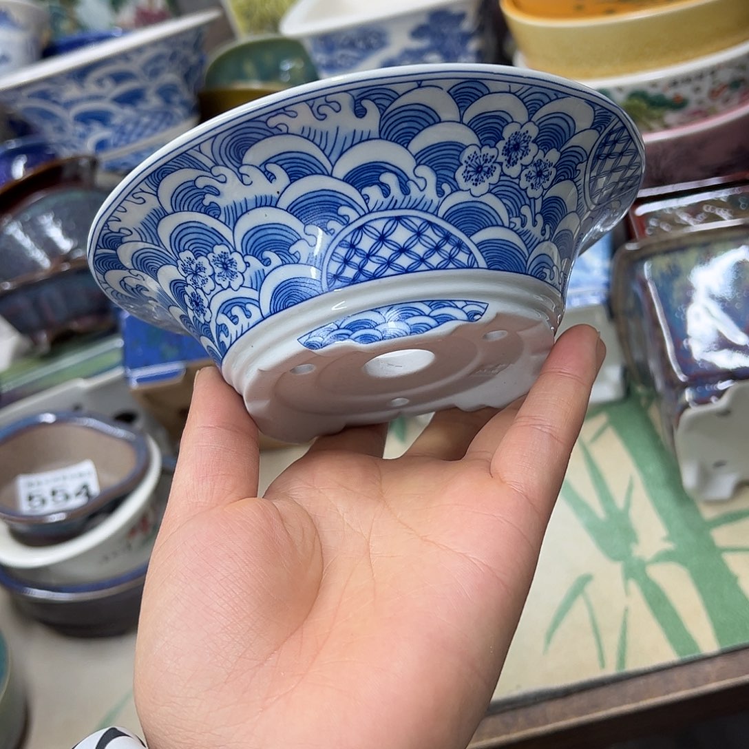 紫砂花盆568号瑕疵15/5cm仿手绘海浪花纹