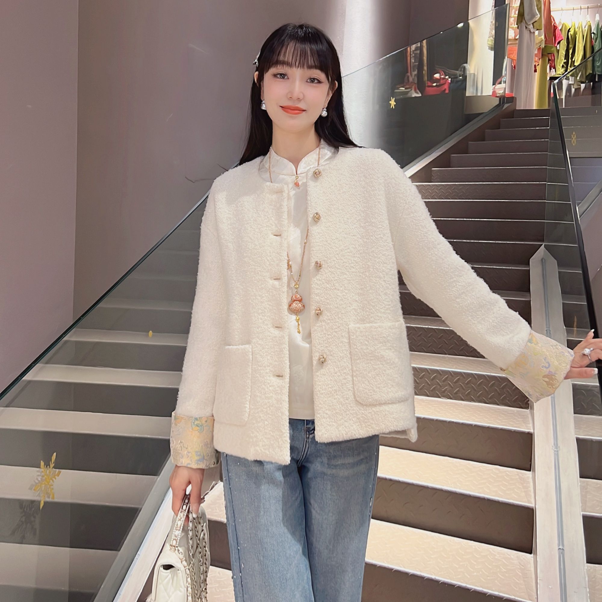 《欣欣定制》秋冬款进口圈圈羊毛高级感气质百搭外套大衣6379