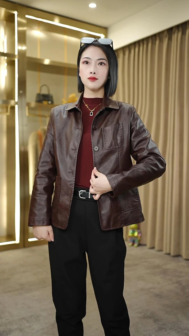 海宁皮衣外套2025春季新款气质短款时尚休闲百搭女士大码9655