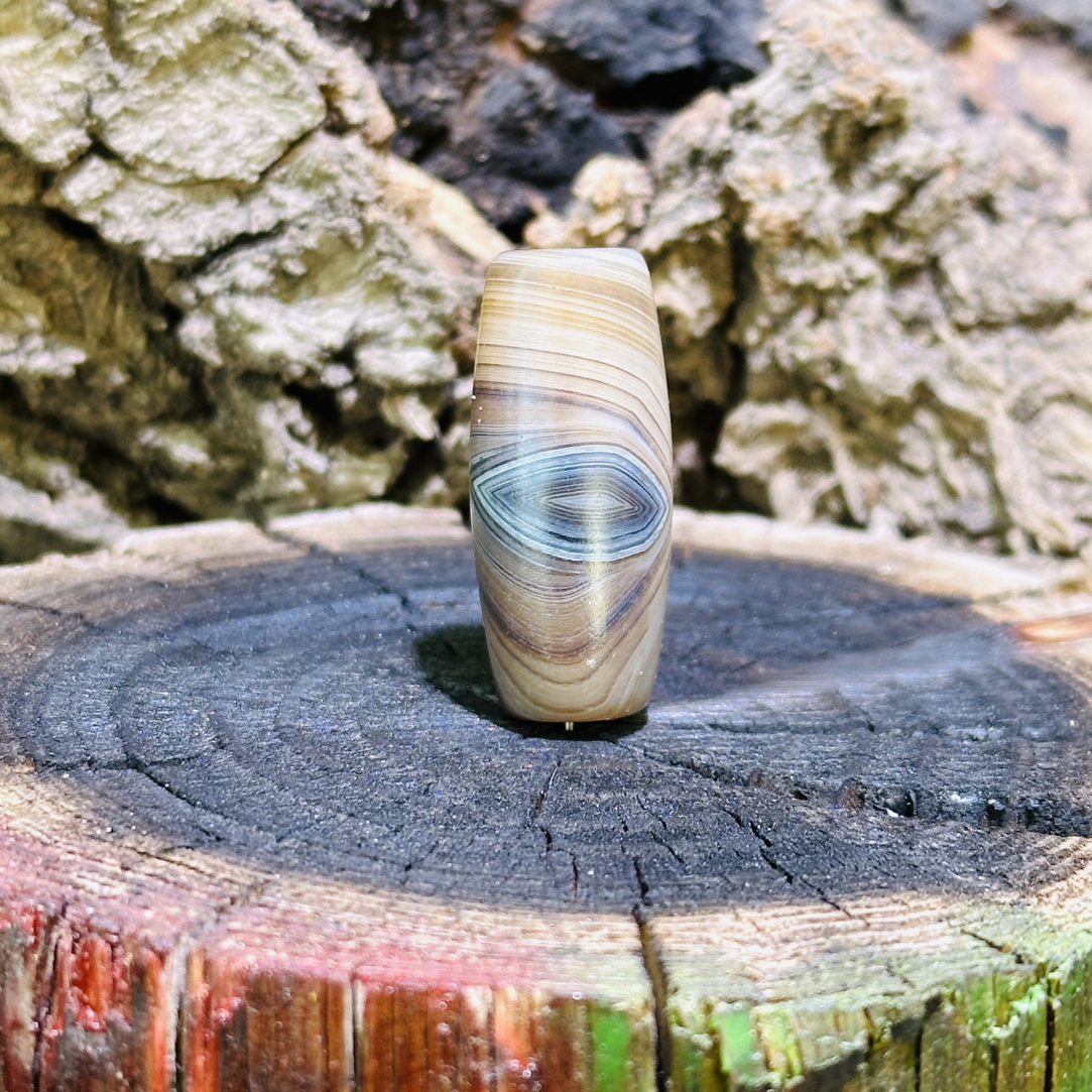 蓝沁缠丝玛瑙 手工磨砂高油料 30.5mm*13.3mm