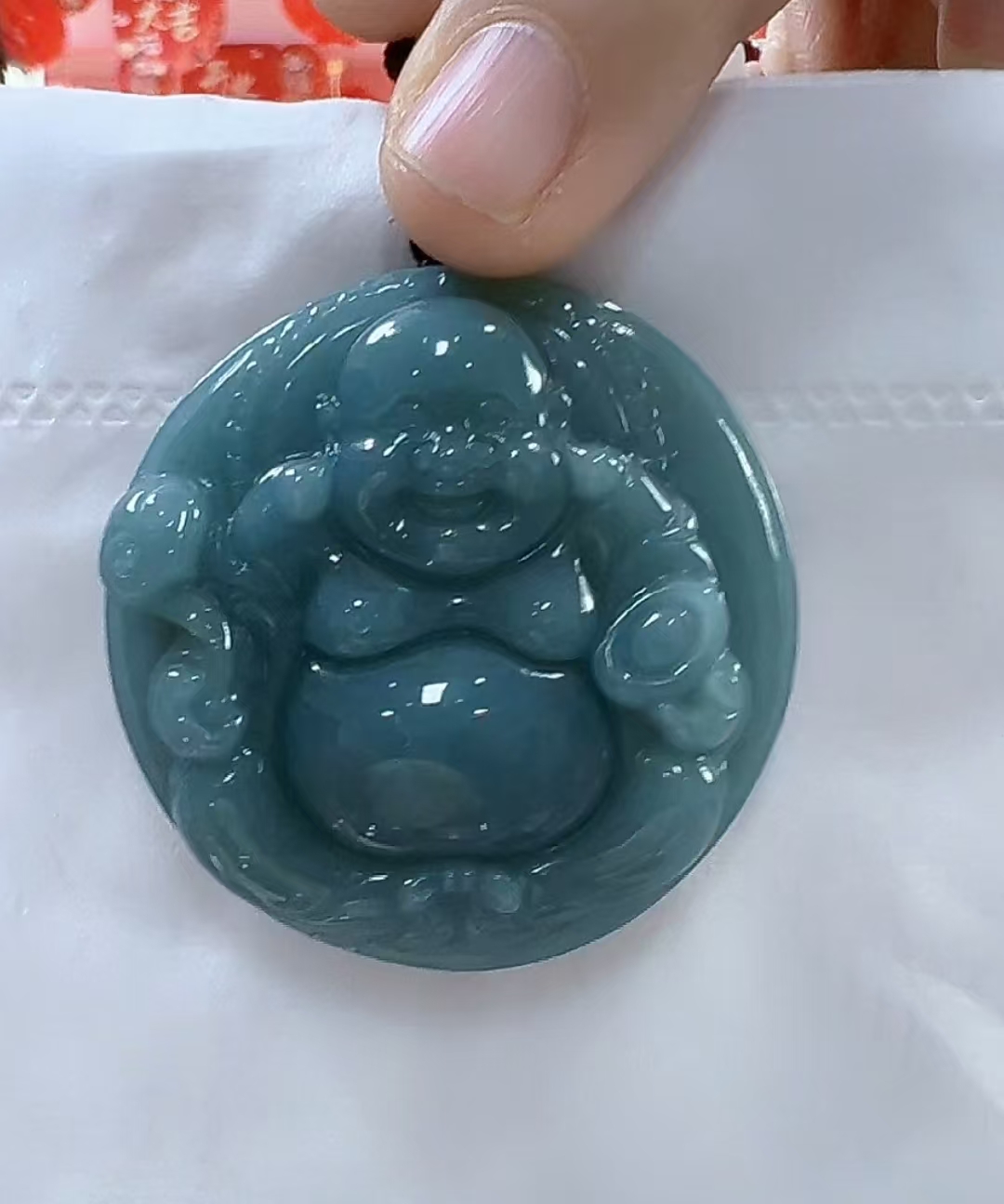 天然翡翠A货钱袋佛（多样性发货发其一）宽47-50厚10-13送绳