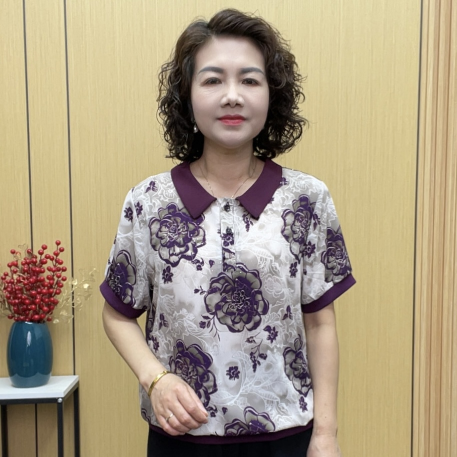 2025夏季气质时尚百搭洋气短袖宽松中老年薄款女士减龄显瘦妈妈装