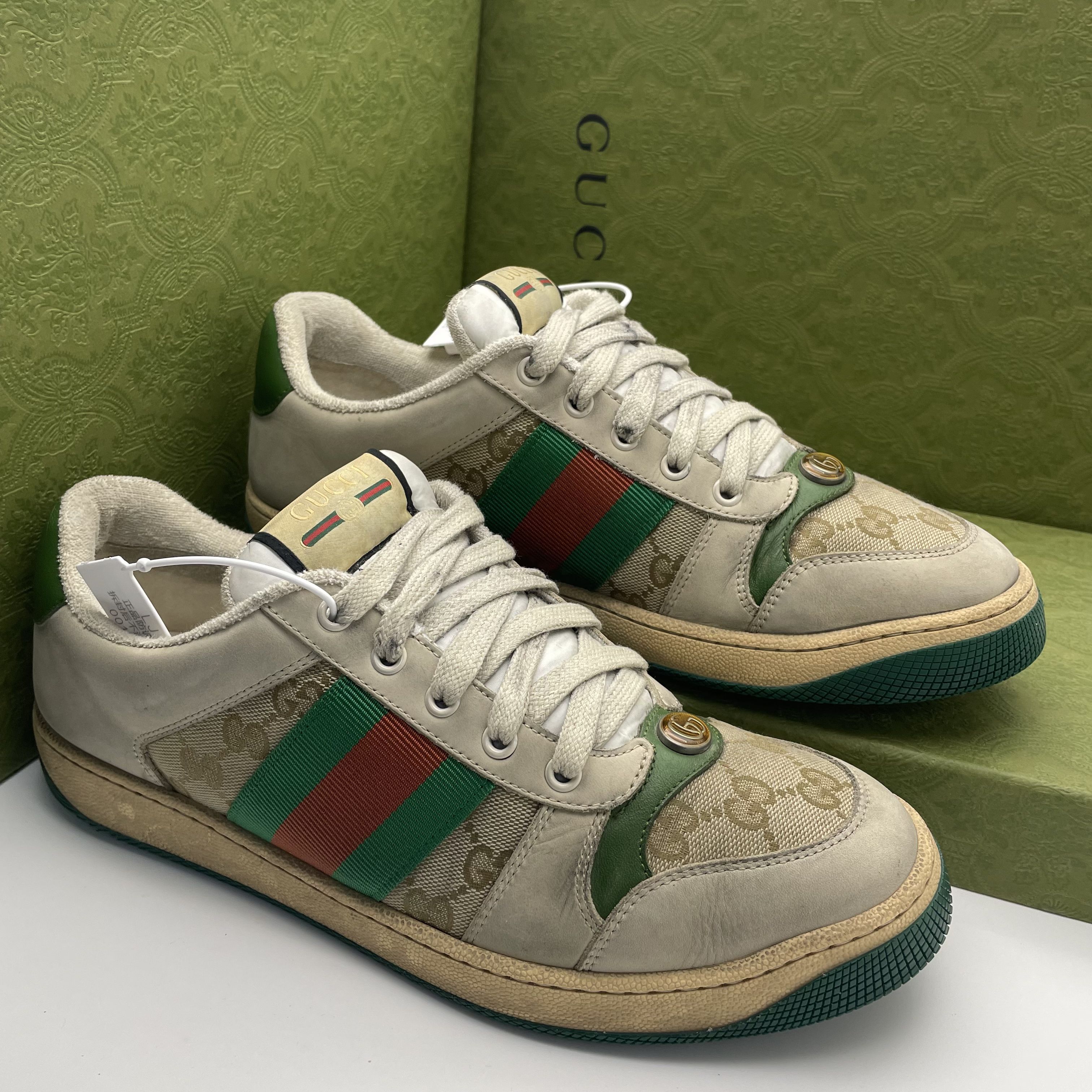 95新 GUCCI/古驰 /42欧码/ 二手/复古双G绿色男款经典脏脏鞋