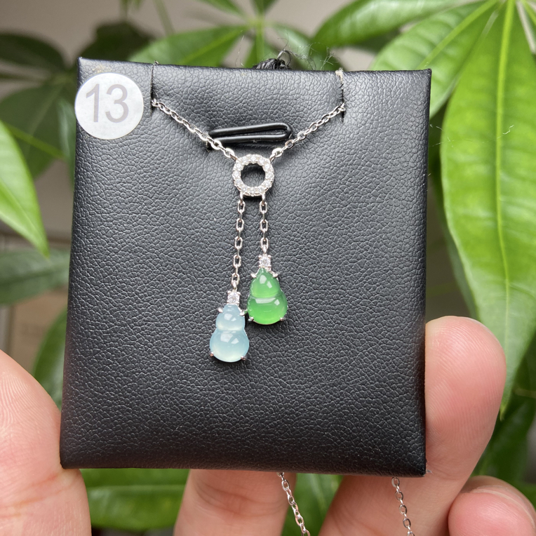 S925银镶嵌天然A货翡翠锁骨链13