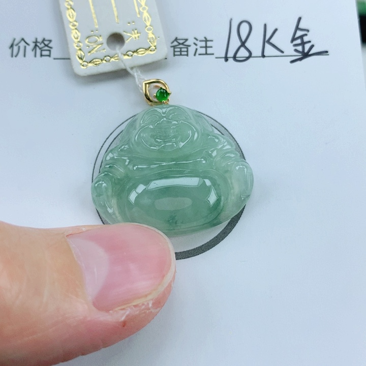 翡翠挂件18K金镶嵌翡翠