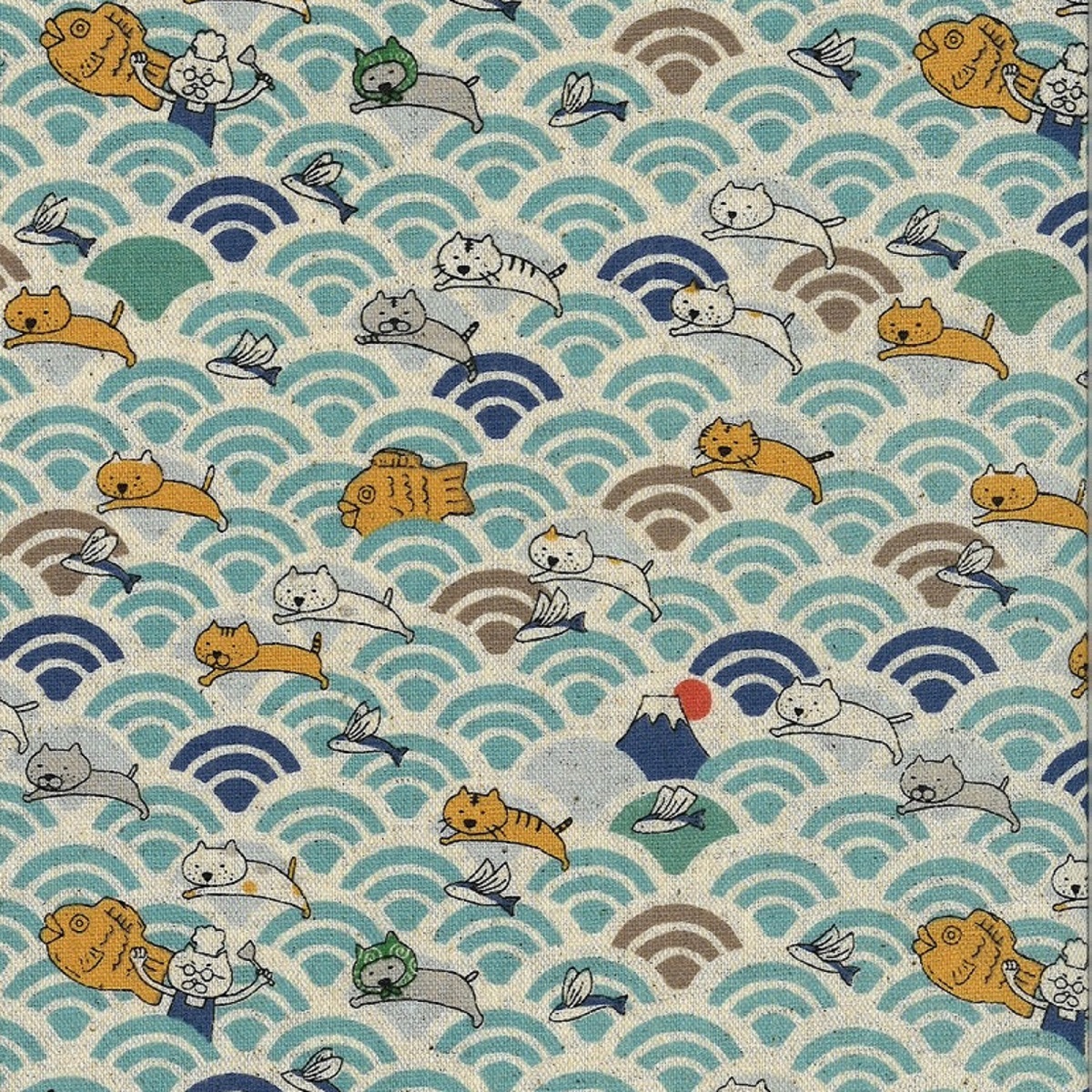 【国内现货】小林 海浪猫棉麻面料手工diy服装包袋布料半米