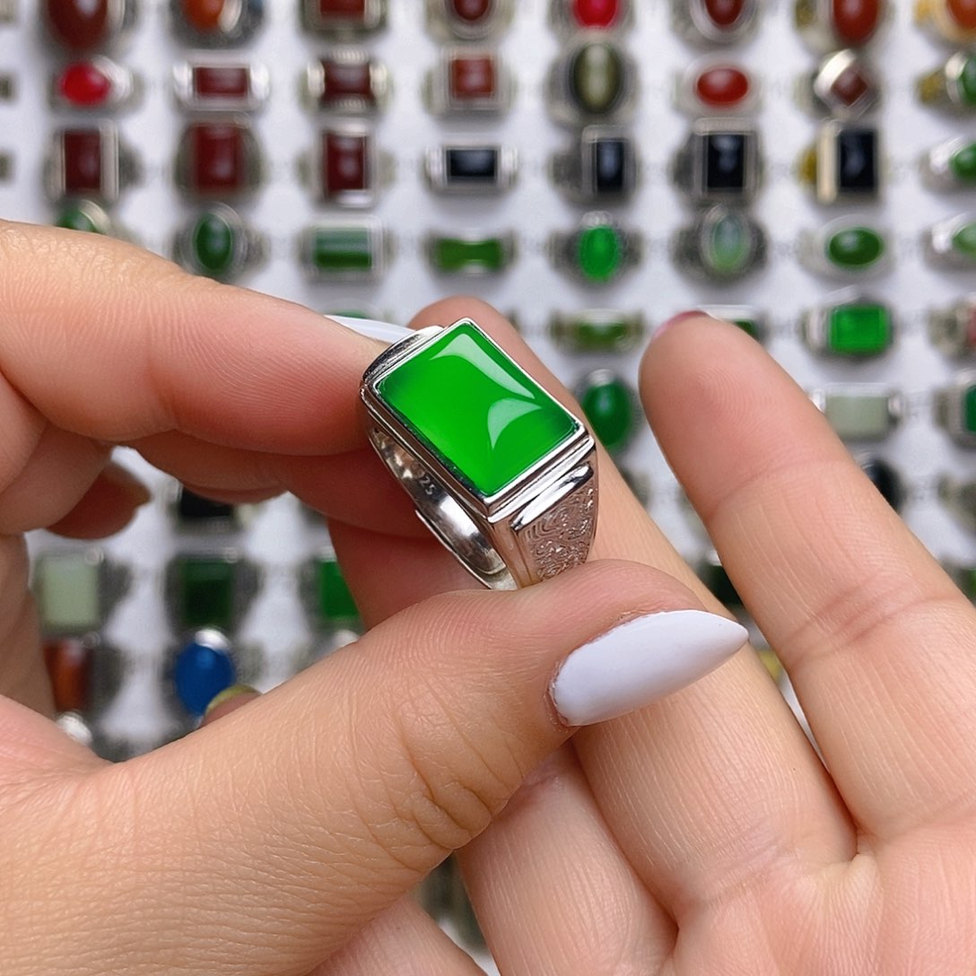 玛瑙/玉髓戒指银S925镶嵌