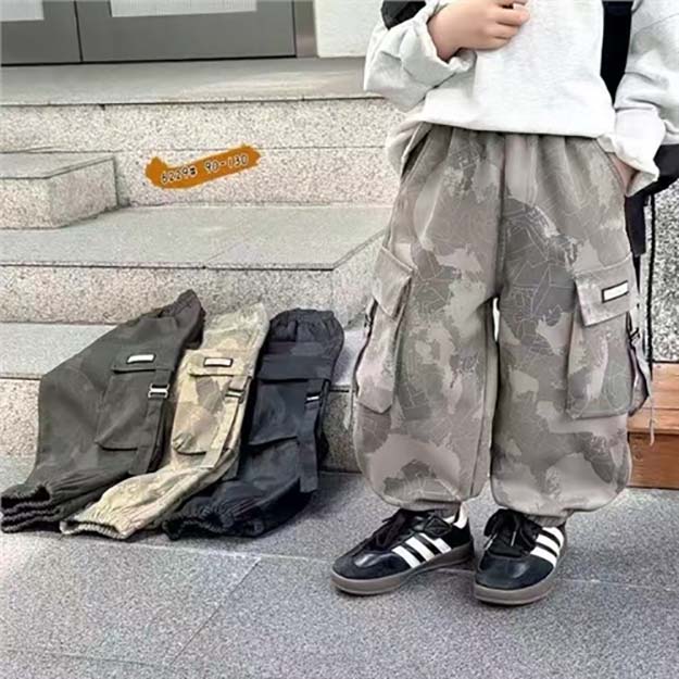 男童休闲裤裤子阔腿四季通用男宽松休闲裤运动风潮流复古迷彩百搭