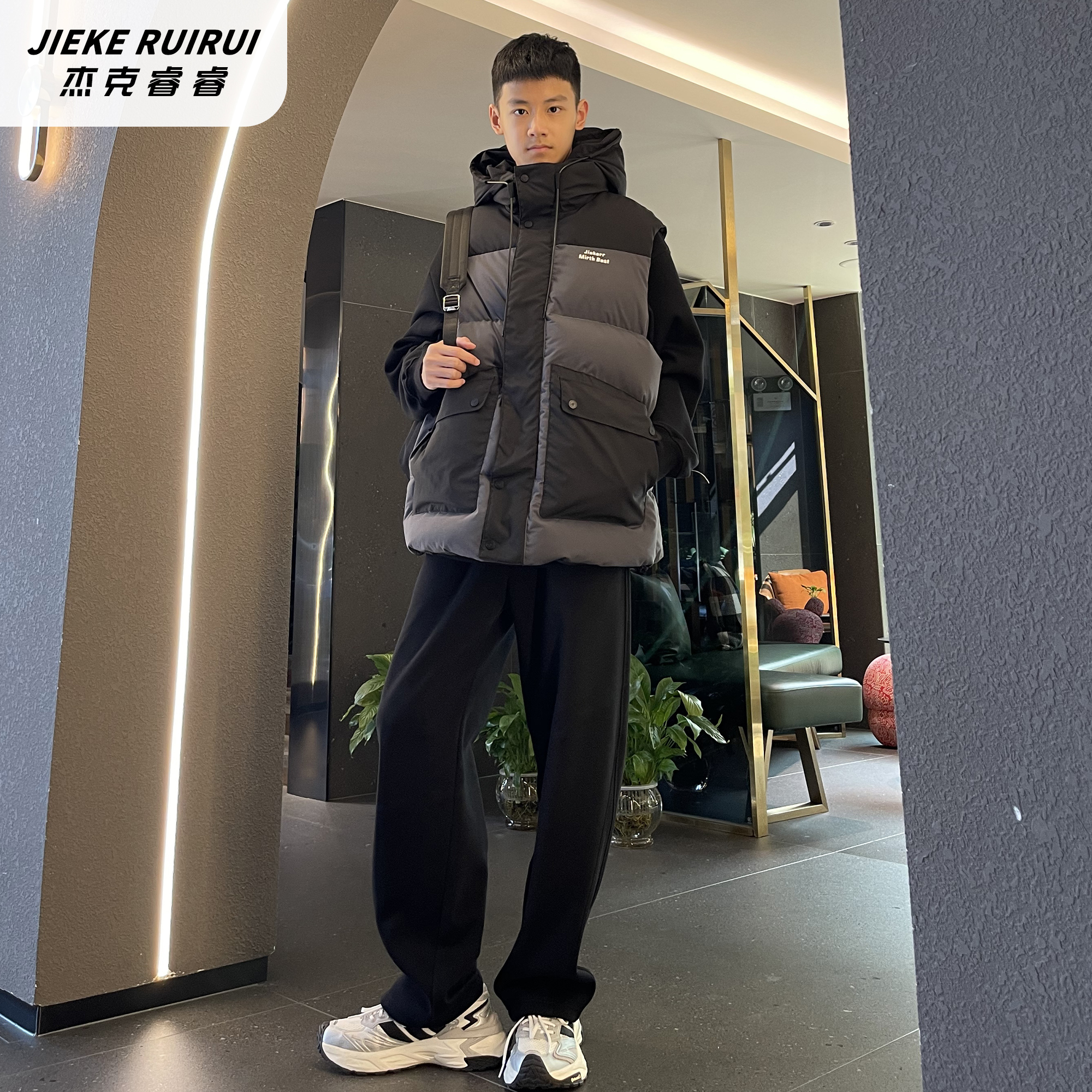 【现货-童】秋冬新款休闲宽松连帽棉马甲中大童亲子坎肩杰克睿睿潮