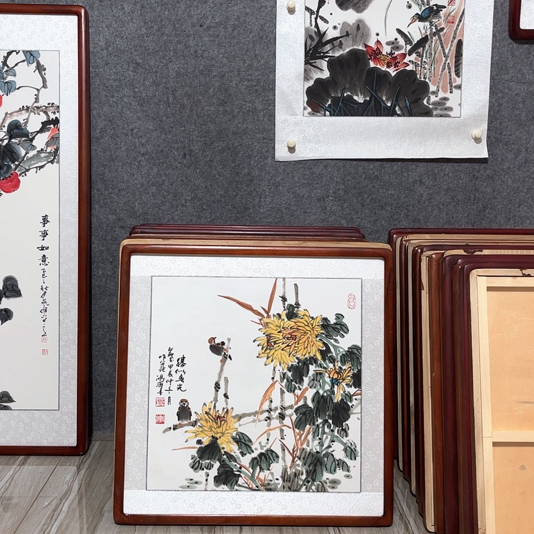 国画书画作品带框63×63