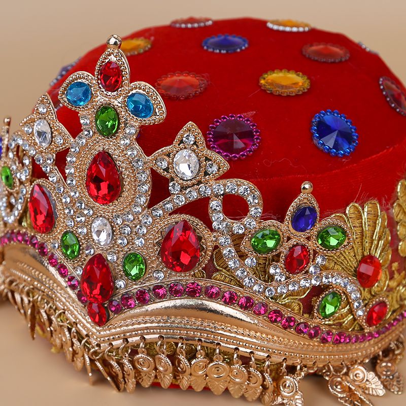 新款手工新疆舞结婚旅拍新娘舞台古堡皇冠花帽重工烫钻款