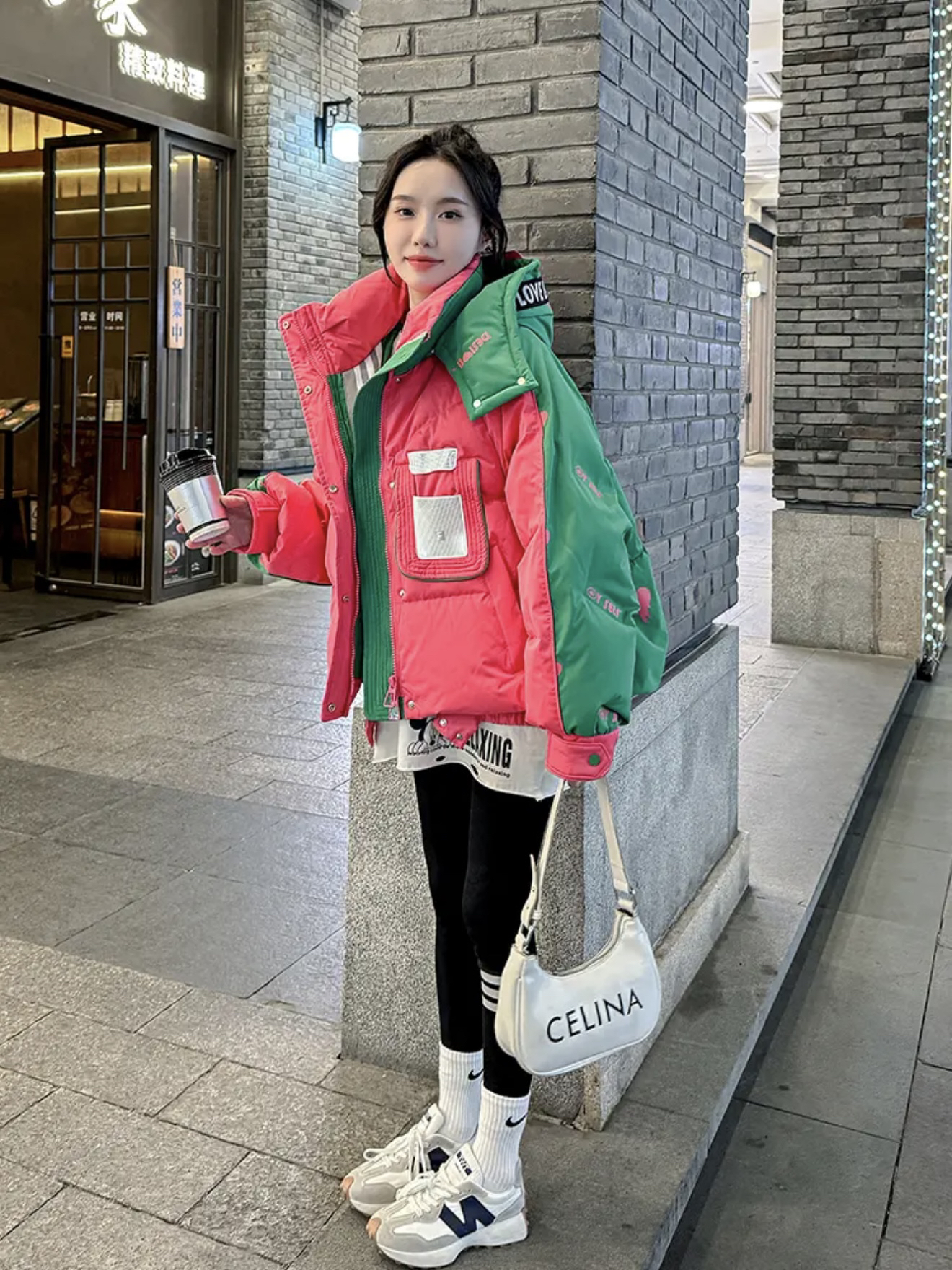 潮牌撞色拼接短款加厚外套休闲风宽松加厚休闲可脱卸中长款保暖