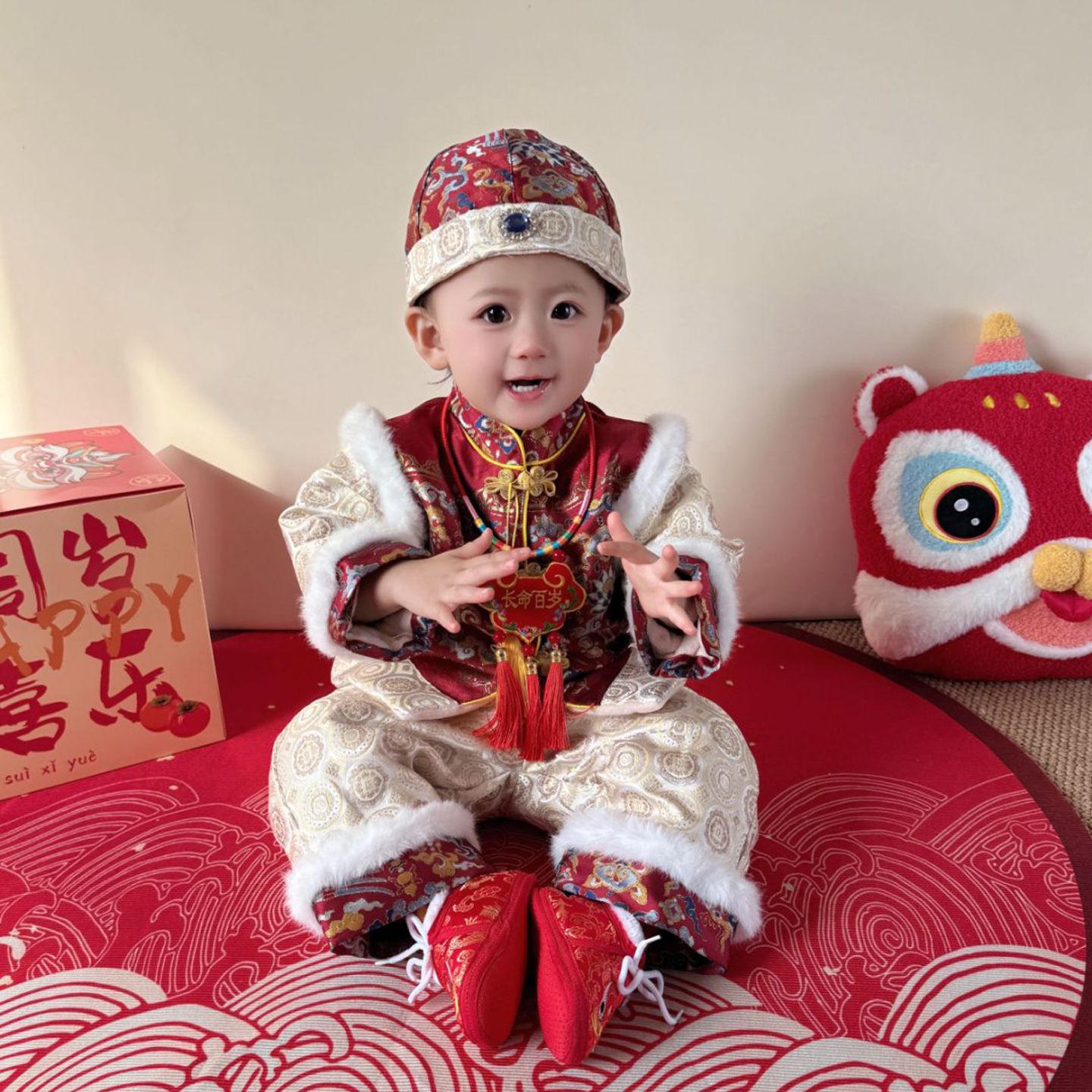 拜年服唐装男童周岁礼服男宝宝抓周服秋冬喜庆新年装过年衣服女童