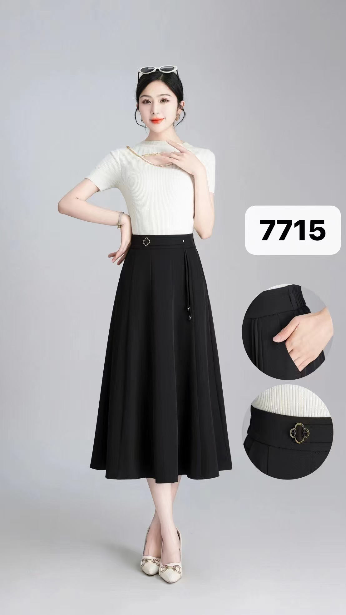 高腰松紧腰垂感伞裙7715