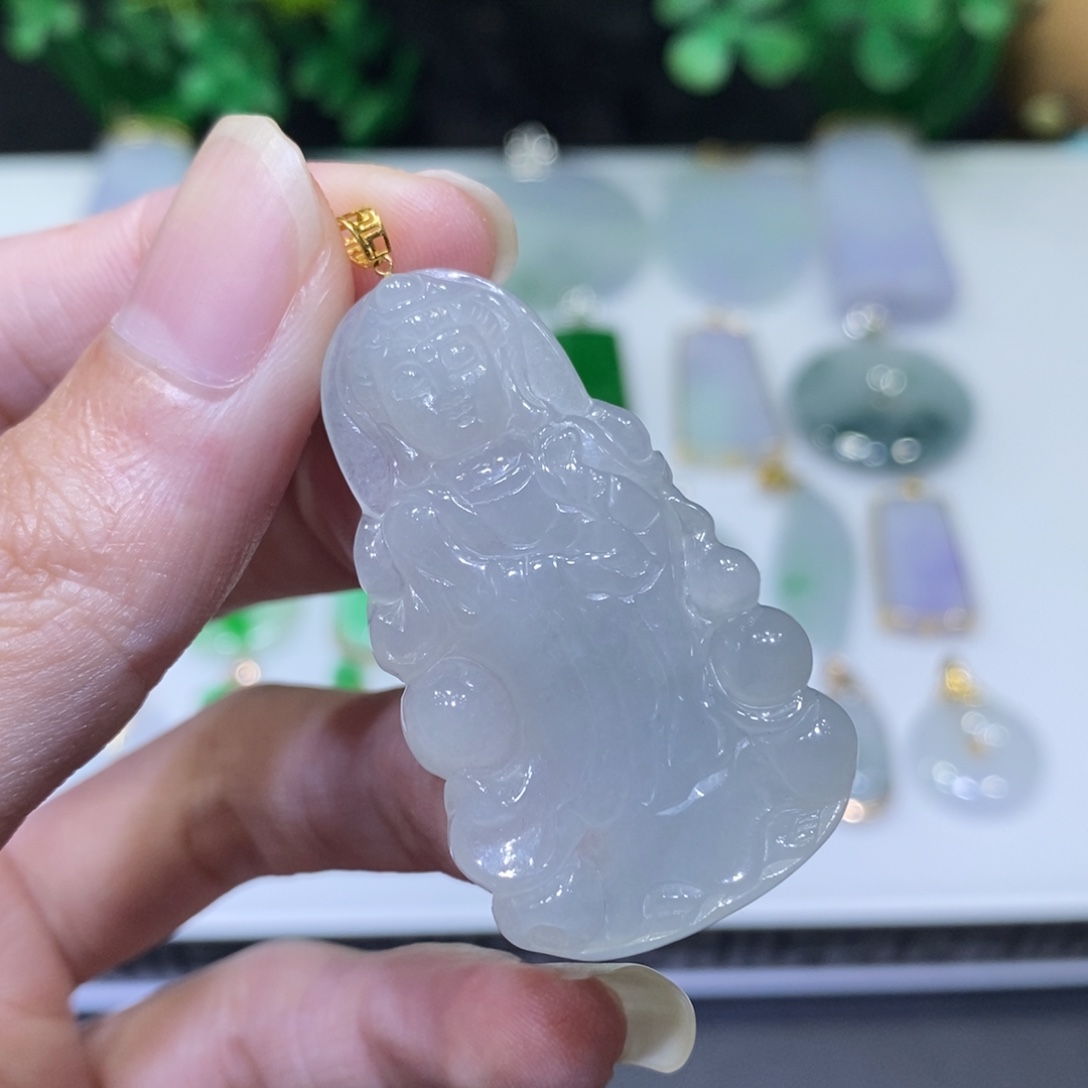 翡翠18K金镶嵌吊坠(不含链)