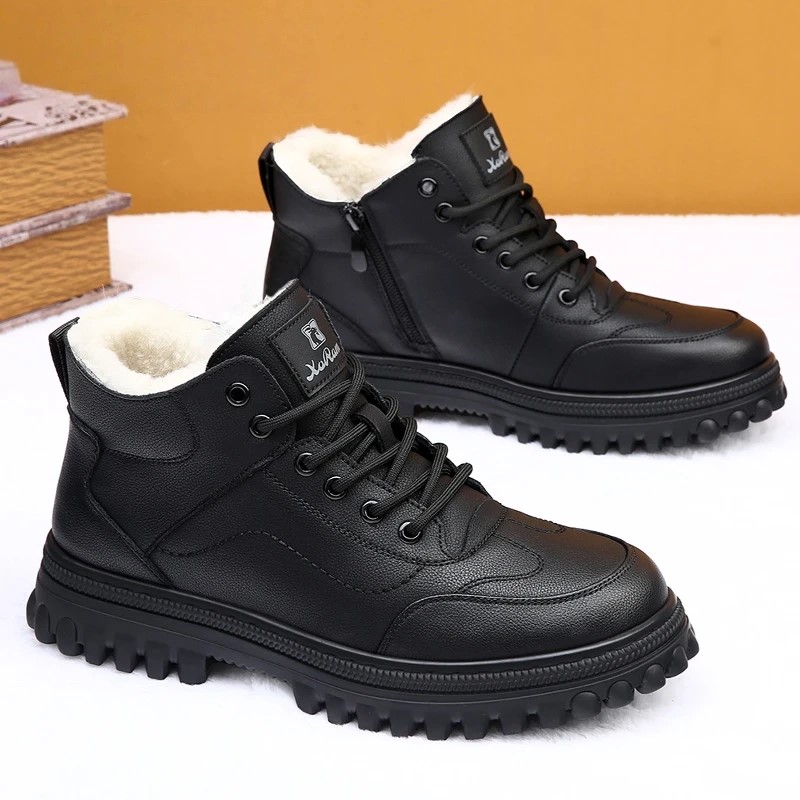 2025冬季新款加绒加厚保暖棉鞋男士新鞋皮鞋软底防水一脚蹬