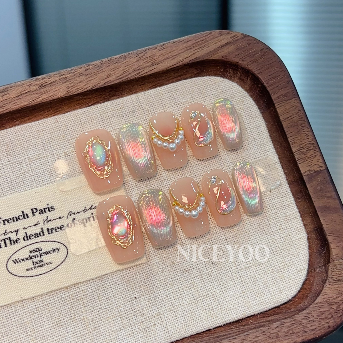 【小天鹅】宫廷复古风手绘小天鹅法式猫眼纯手工制作穿戴甲可拆卸