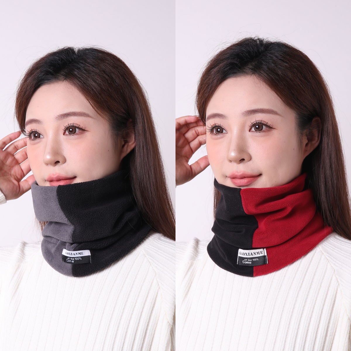冬季时尚加绒双拼防风围巾男女加厚骑行防寒秋保暖套百搭围脖围巾