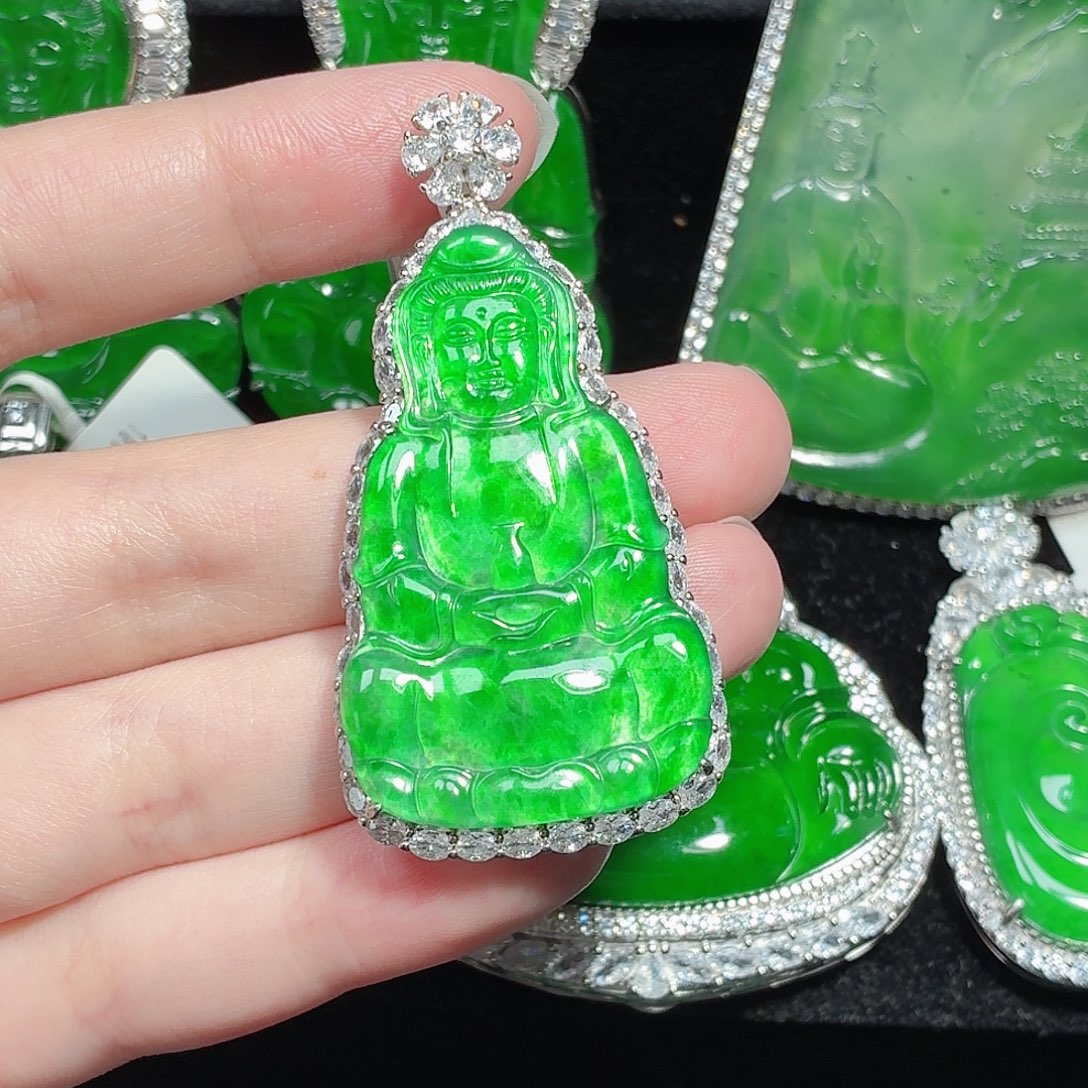 翡翠银S925镶嵌颈饰天然A货翡翠