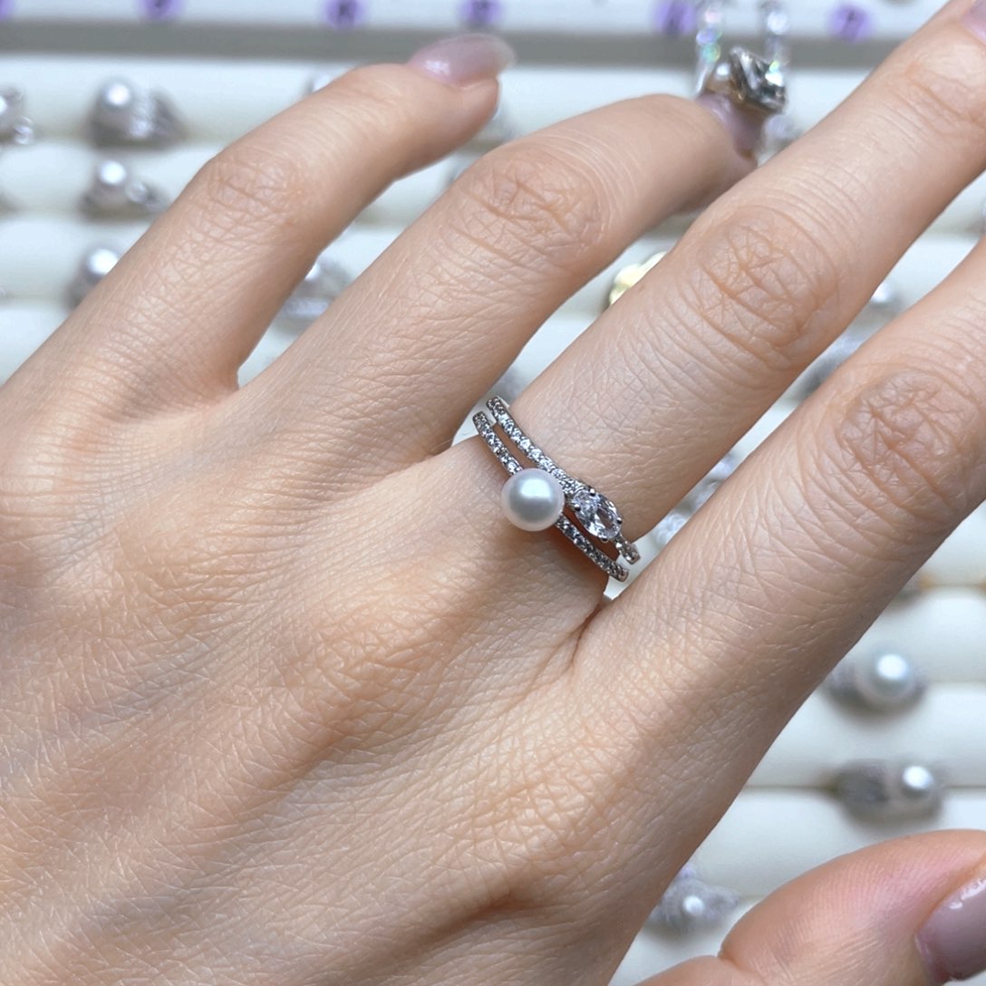 戒指银S925镶嵌淡水珍珠