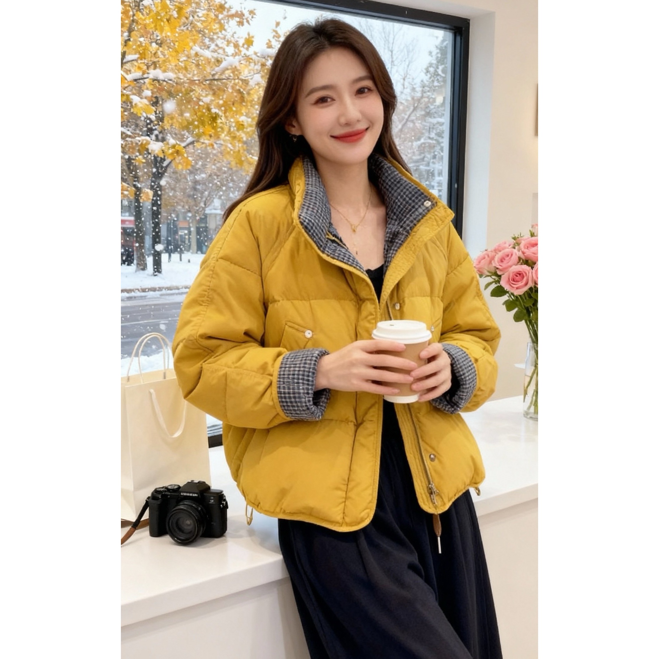 棉服2025冬季新款棉服时尚百搭显瘦长袖休闲棉服外套女