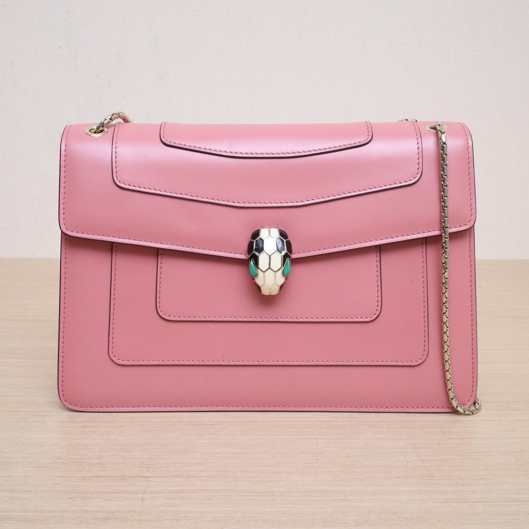 99新 BVLGARI/宝格丽 小花阿娇风琴 斜挎包28 无手柄 粉色071986