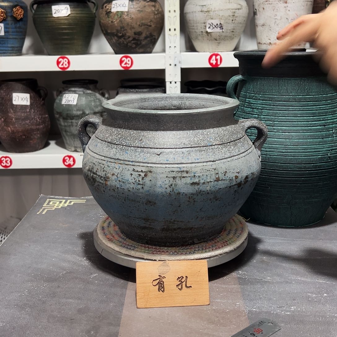 红陶65蓝双耳带孔发货