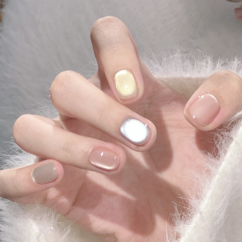 【夏日甜酒】野世穿戴甲 裸色清新  色彩猫眼七色七彩 夏日美甲 