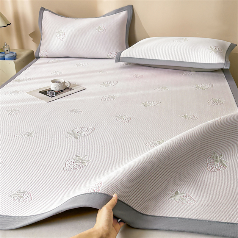 新款PE高分子凉感提花凉席三件套绑带款席子平铺席